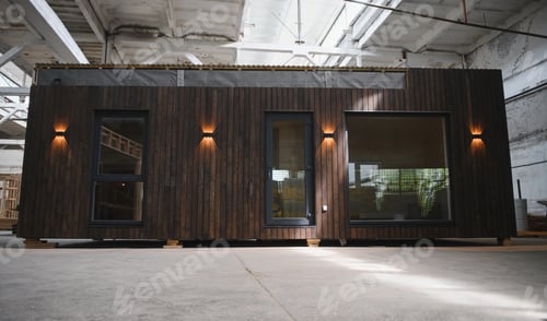 Preview: Newly built single storey prefabricated modular building. Prefabricated mobile wooden house at const