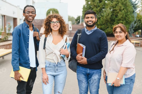 Preview: Diverse group of college students standing on campus