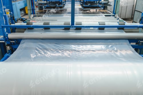 Preview: Polyethylene sheet material moving on industrial machinery
