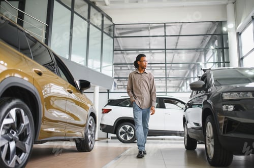Preview: African american Man buying a car at a showroom