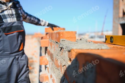 Preview: Construction worker in uniform and safety equipment have job on building