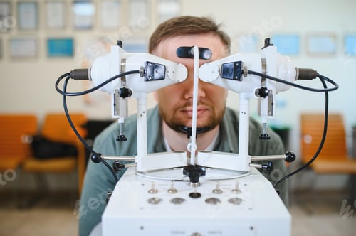 Preview: Man receiving visual acuity test with synoptophore