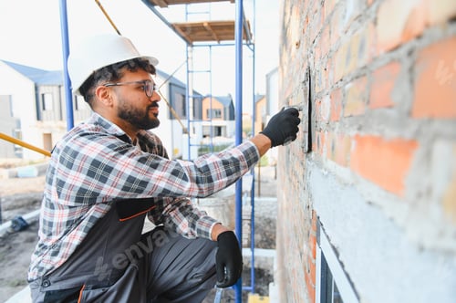 Preview: Construction worker man plastering brick wall with trowel