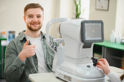 Preview: Young man smiling during eye vision examination
