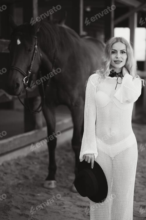 Preview: Young Woman in a Dress With a Horse