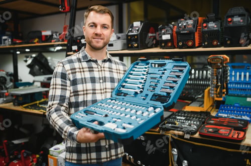 Preview: A man in a hardware store choosing a tool