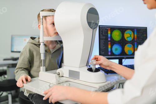 Preview: Boy having eye exam at ophthalmology clinic