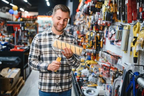 Preview: A man in a hardware store choosing a tool
