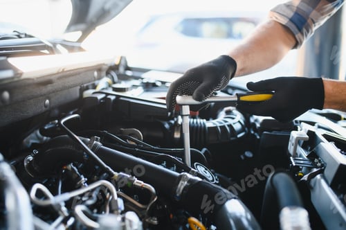 Preview: Auto mechanic checking engine during car service