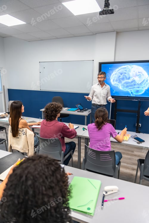 Preview: Professor teaching students neurobiology using modern classroom technology