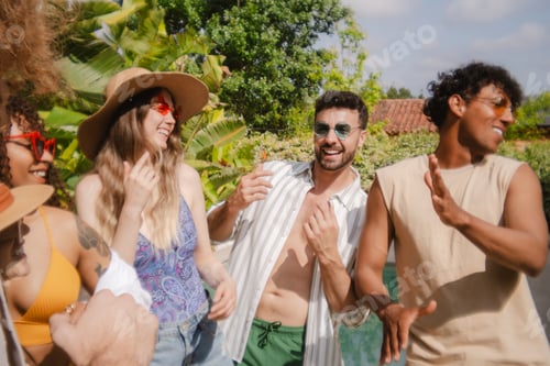 Preview: Diverse friends enjoying summer pool party fun