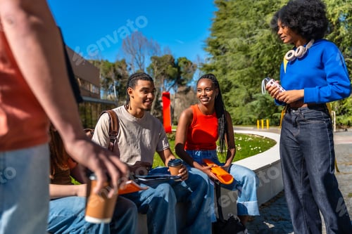 Preview: University students talking and laughing on campus