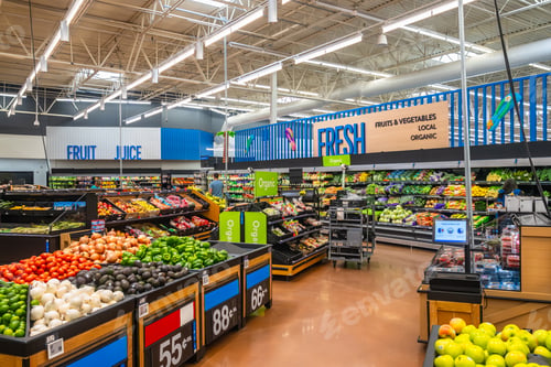 Preview: Fresh produce display in a modern grocery supermarket