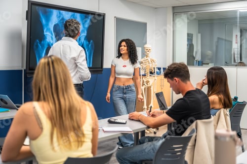 Preview: Professor teaching anatomy to medical students during a class
