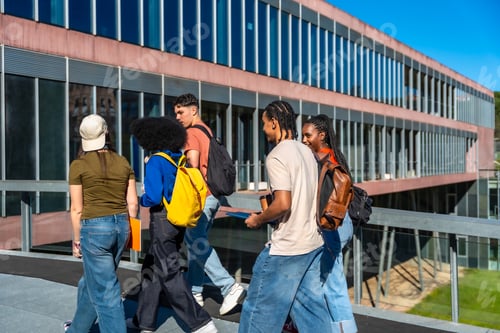Preview: Diverse students walking on university campus, learning and collaborating