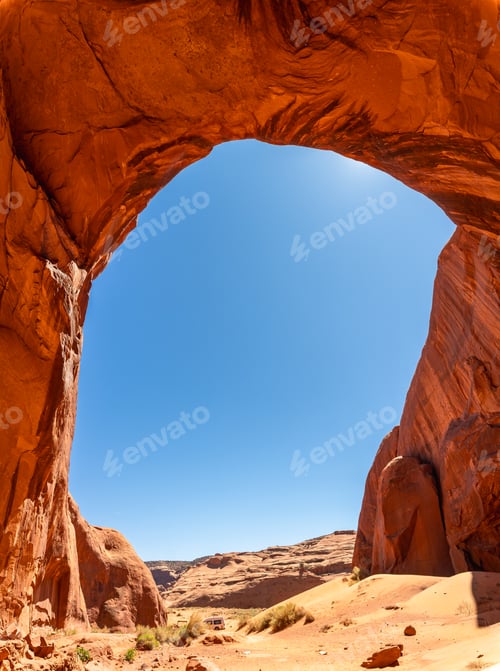Preview: Monument valley desert landscape with ear of the wind sandstone arch
