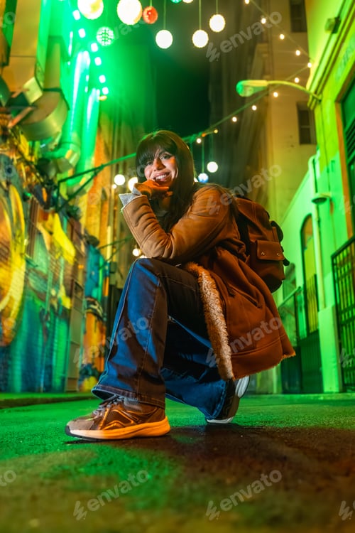 Preview: Young woman enjoying san francisco city night leisure travel