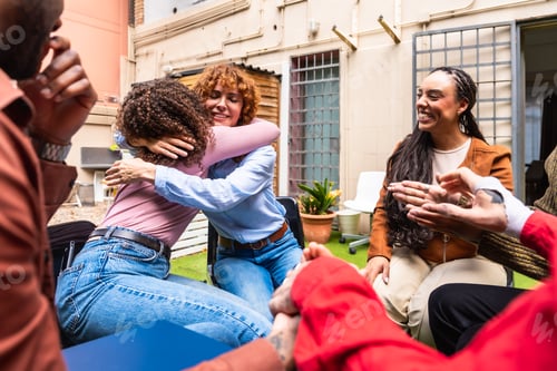 Preview: Diverse people participating in group therapy showing empathy