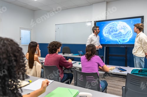 Preview: Teacher explaining brain science using interactive screen to students