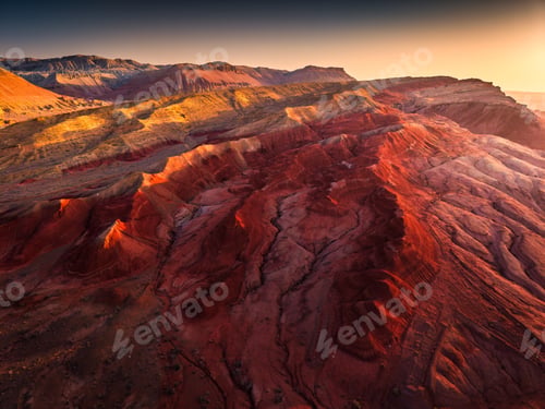 Preview: Colorful layered sedimentary mountain and sandstone texture pattern in Altyn Emel, Kazakhstan