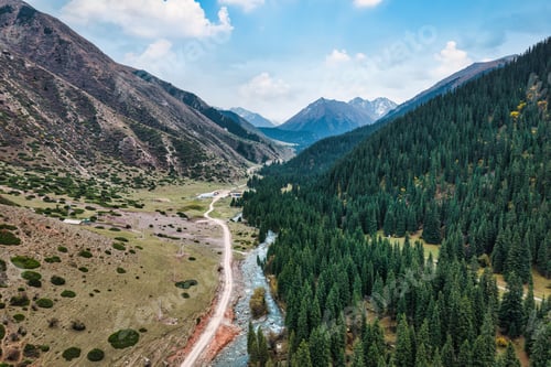 Preview: Lush green valley and mountain in natural landscape