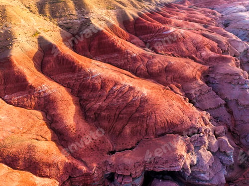 Preview: Colorful layered sedimentary mountains with geological pattern of Altyn Emel national park in Kazakh