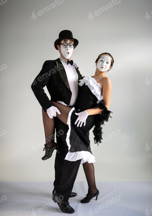 Preview: Dynamic tango dance pose by a passionate mime couple