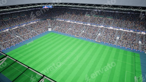 Preview: Football venue computer graphics with dark field lit by floodlights