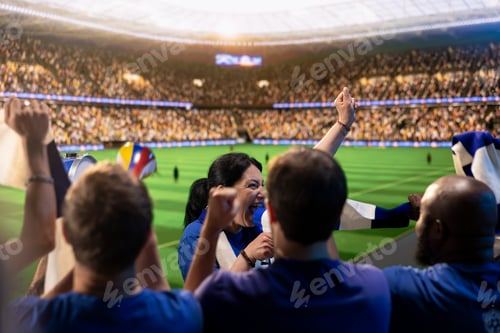 Preview: Woman on football stadium chanting in megaphone