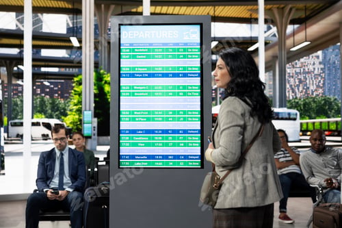 Preview: Realistic commuter life featuring people moving through bus terminal