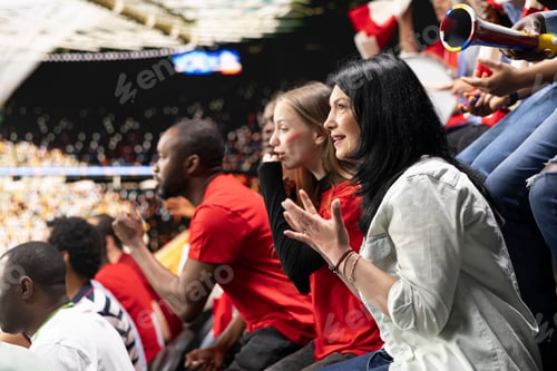 Preview: Focused female supporters watching tense football match from stadium seats