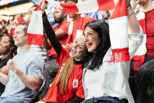 Preview: Cheerful women singing fans waving scarves and cheering for national team