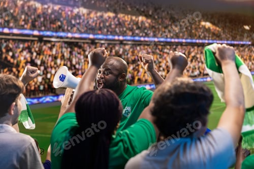 Preview: Man leads loud football stadium chant using megaphone