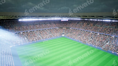Preview: Computer graphics football stadium hosting match played during rainy night