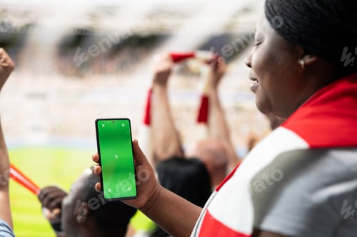 Preview: Vertical isolated mockup near diverse group of football supporters celebrating