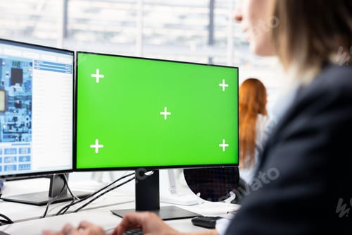 Preview: Isolated screen PC used by tech laboratory expert to configure PCB hardware