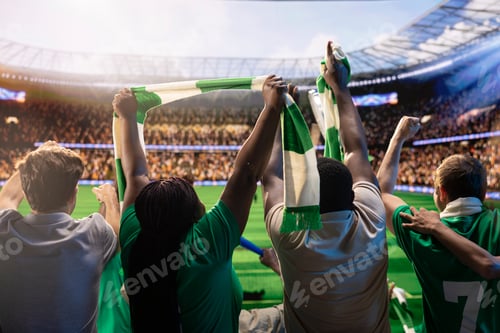 Preview: Packed soccer stadium stands with supporters raising scarves