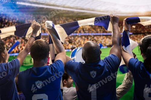 Preview: Football supporters raising scarves in stadium, creating energetic atmosphere