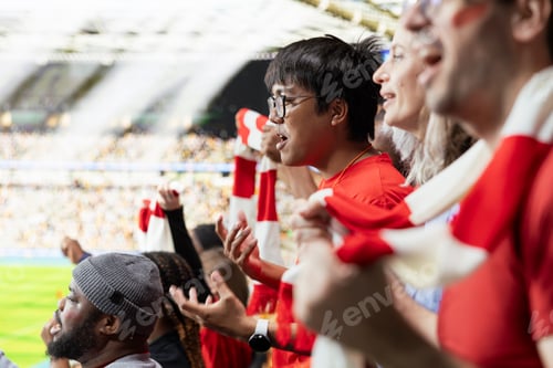 Preview: Tense soccer fans reacting to a critical moment during a live football match