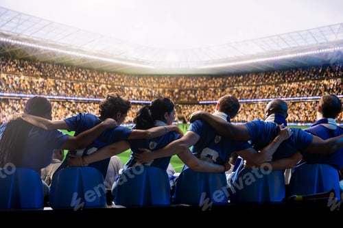 Preview: Back view of football supporters building organized choreography in stadium