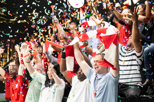 Preview: Ecstatic soccer fans throw confetti and celebrate big win after last minute goal