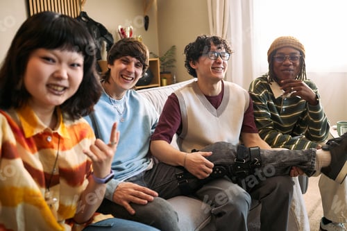 Preview: Portrait of Diverse Teenagers Visiting Injured Friend at Home