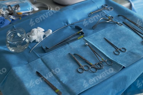 Preview: Sterile Surgical Instruments Arranged for Hospital Operation Preparation