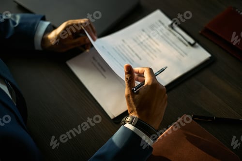 Preview: Black Man Reviewing Divorce Documents during Legal Consultation