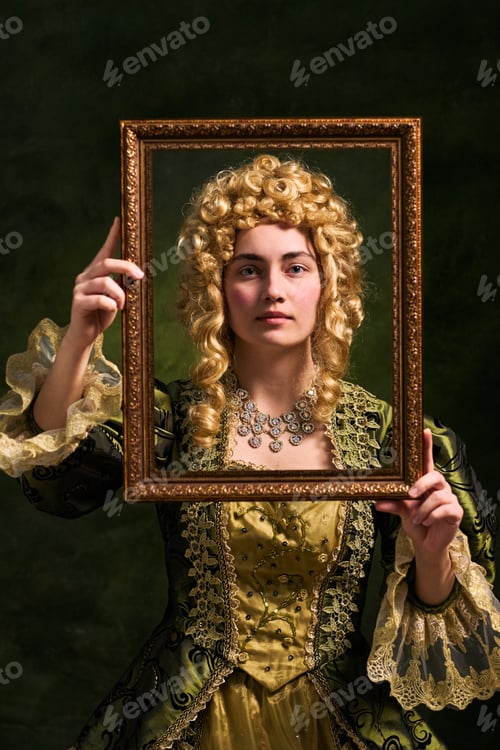 Preview: Portrait of Woman Holding Frame for Classical Art Concept