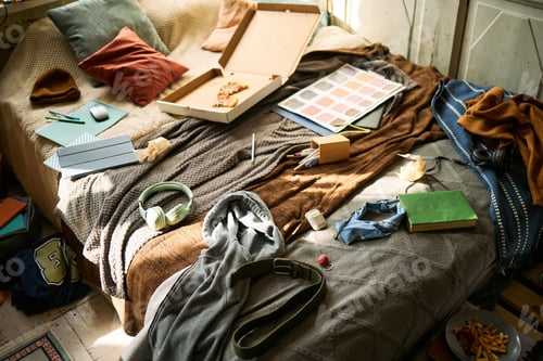 Preview: Messy Teen Bedroom Showing Study Burnout and Distracted Lifestyle