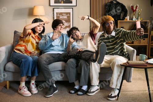 Preview: Diverse Teenagers Taking Selfie Together for Social Media Content
