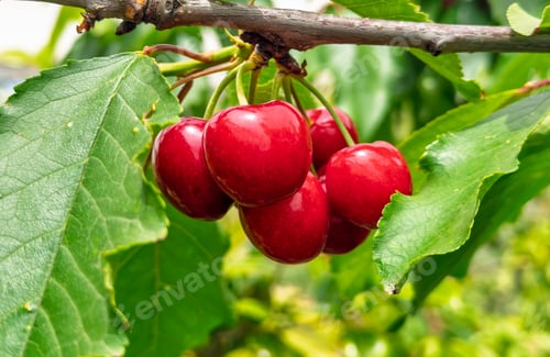 Preview: Fresh Red Cherries On Cherry Tree
