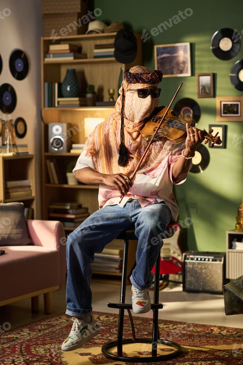 Preview: Middle Aged Man Playing Violin for Creative Music Branding Campaign