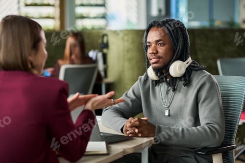 Preview: Black Man Meeting with Recruiter during Office Job Interview